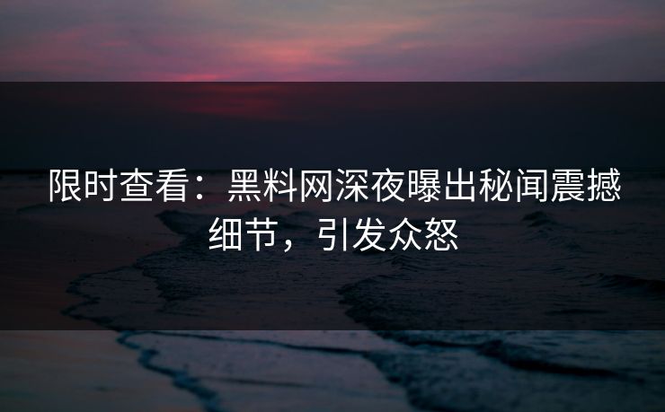 限时查看：黑料网深夜曝出秘闻震撼细节，引发众怒
